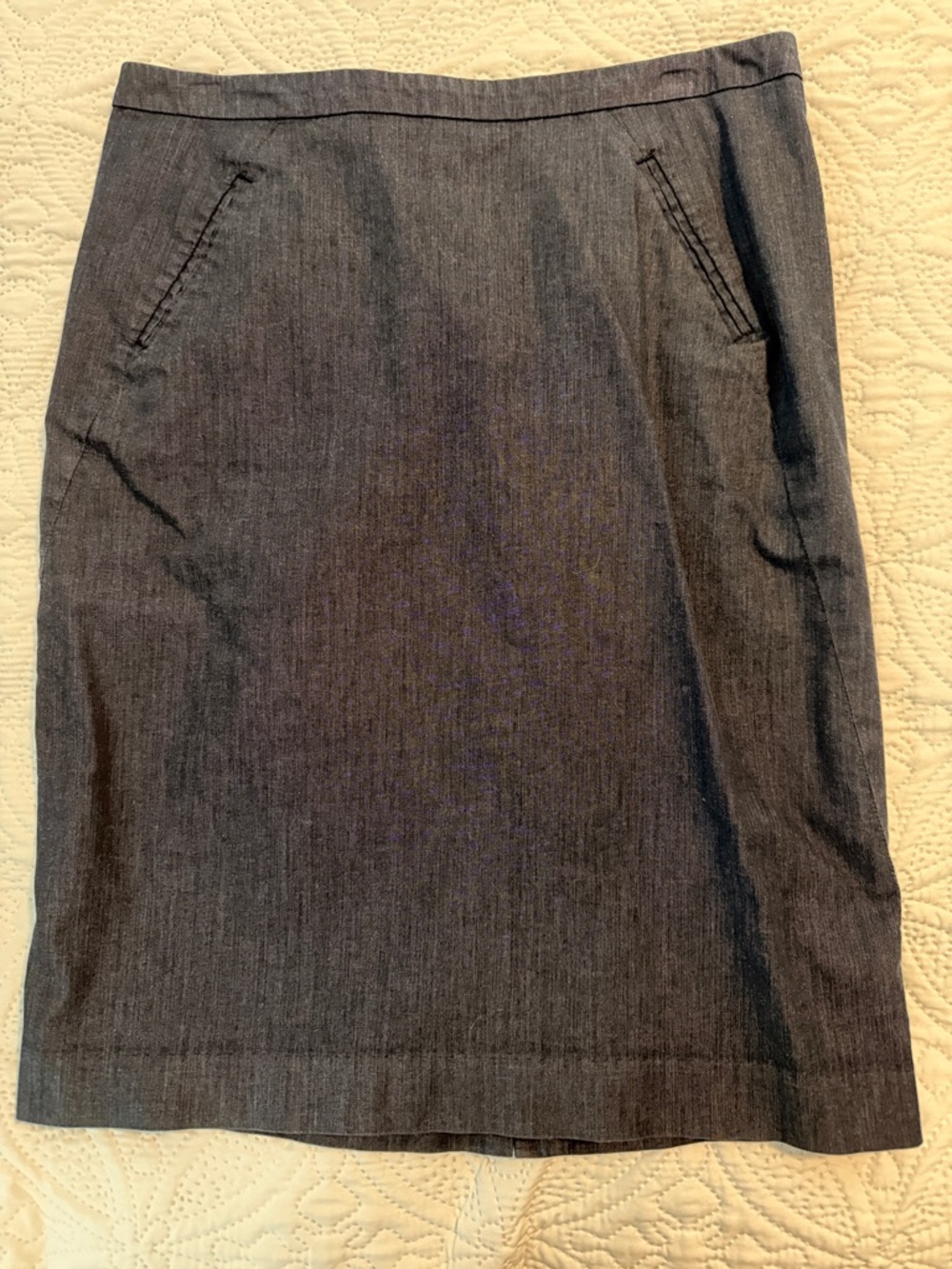 LOFT Dark Denim Pencil Skirt with Slanted Front Pockets